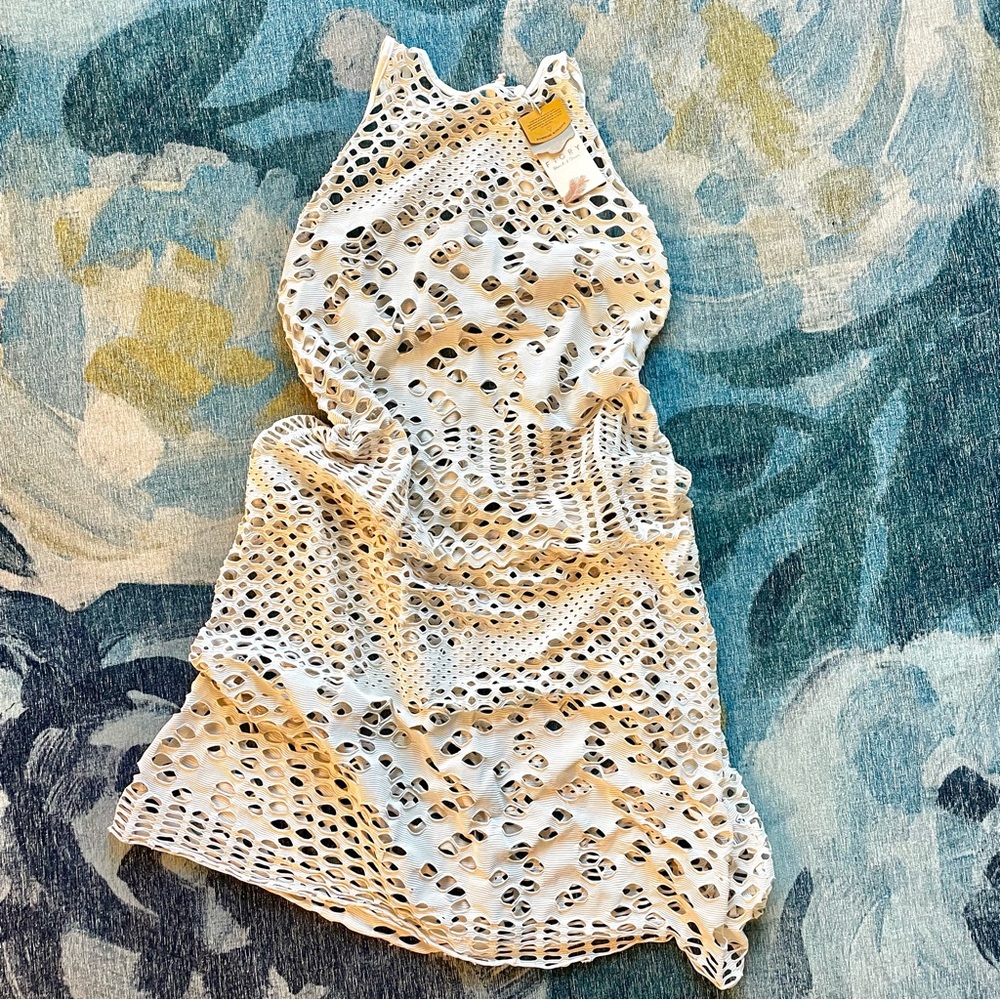 NWT Cream Crochet Cutout Maxi Dress Beach Coverup Festival M
